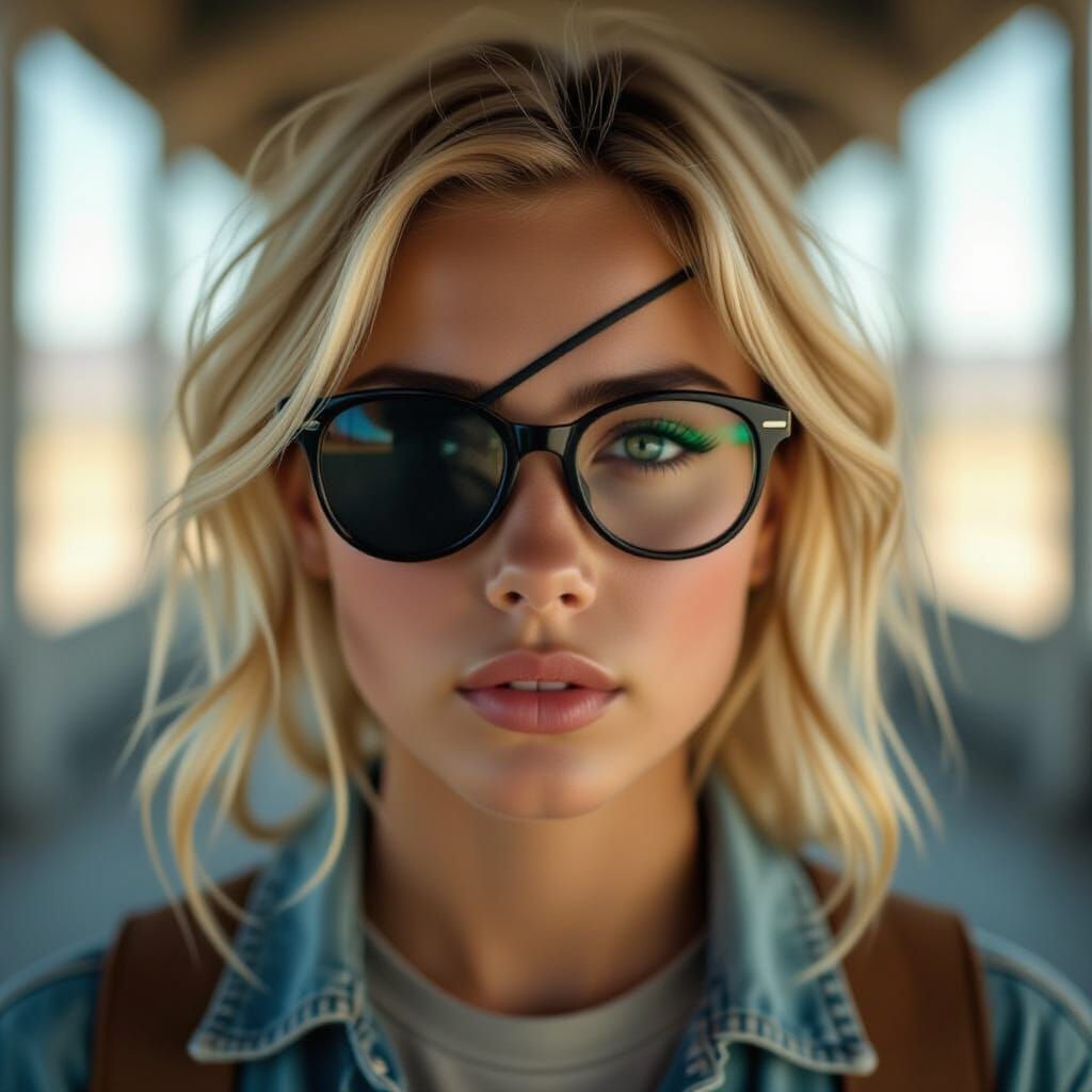Determined Girl With Eyepatch and Glasses