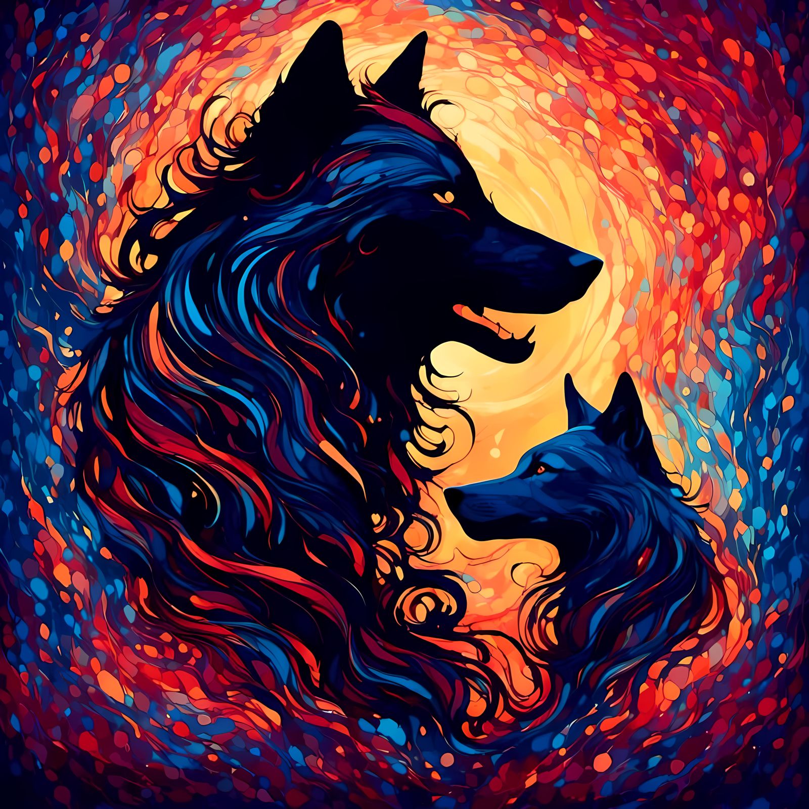 Queen and Wolf Silhouette in Midnight Vibrance