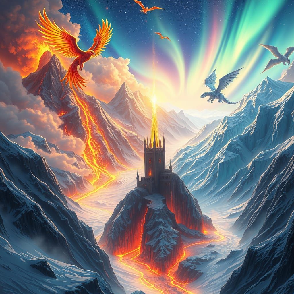 Fire and Ice Fantasy Fortress in Anime Style