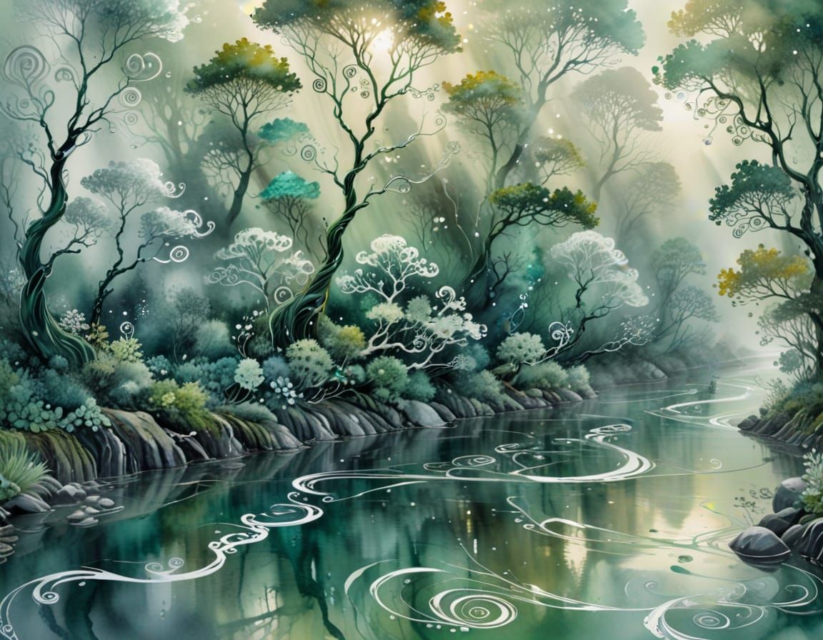 (river in a forest:1.2), Natasha Wescoat and Willem Haenraet...