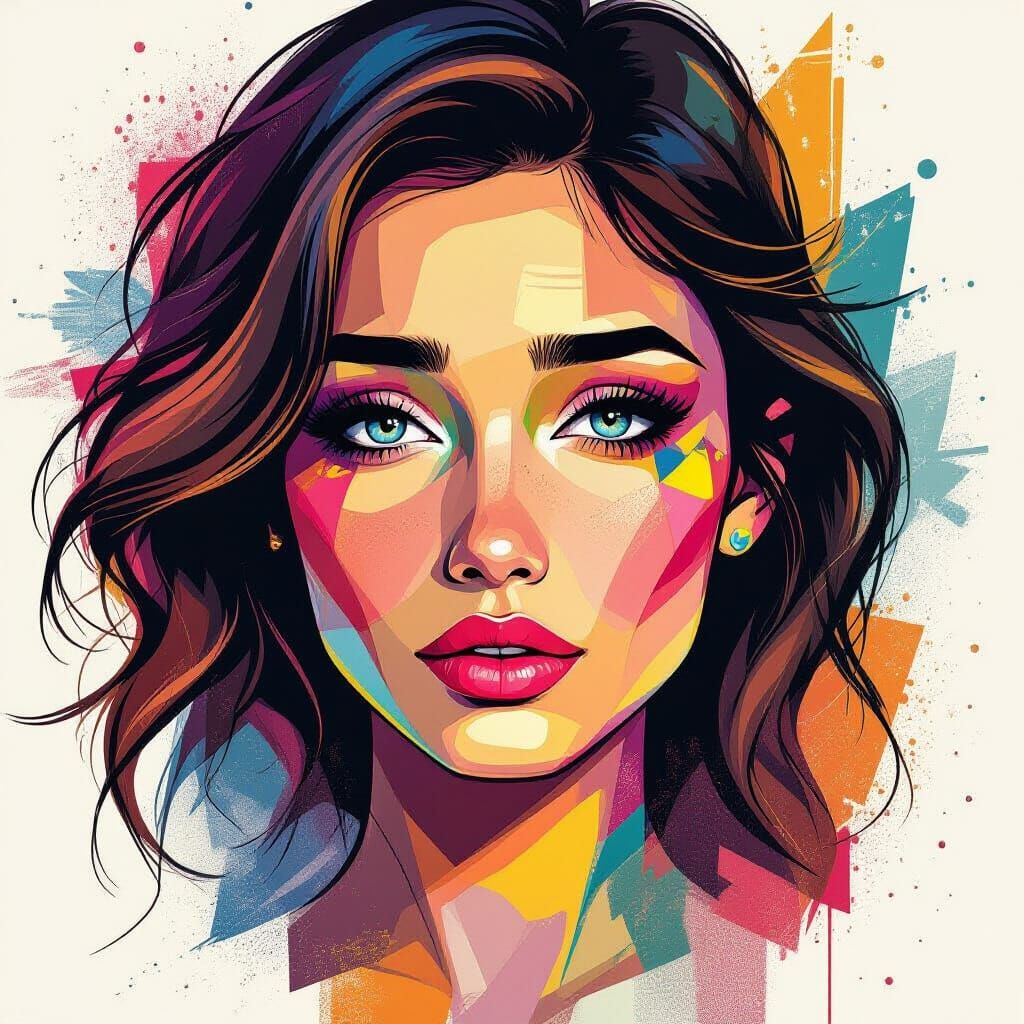 Sad Girl's Expressive Portrait in Pop Art Style