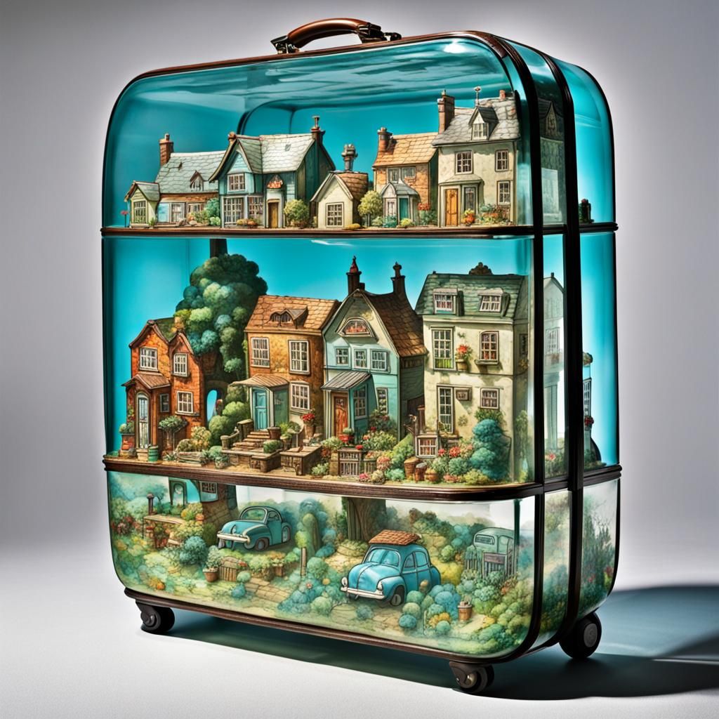 Miniature World Inside Glass Suitcase