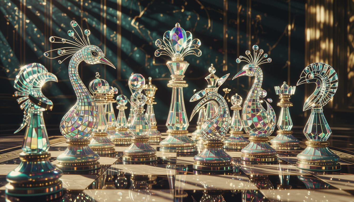 Whimsical Macro-Creatures on Art Deco Chessboard