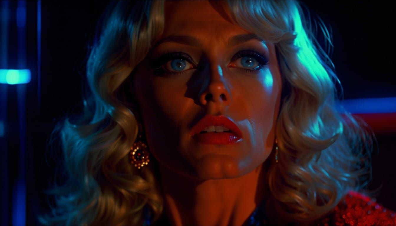 Frightened Model in 1970s Giallo Film Still