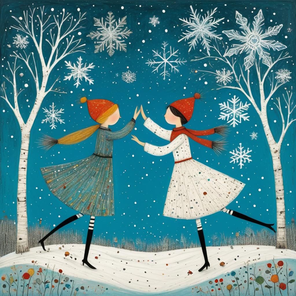 Intricate Snowflakes Dance: Children's Book Illustration