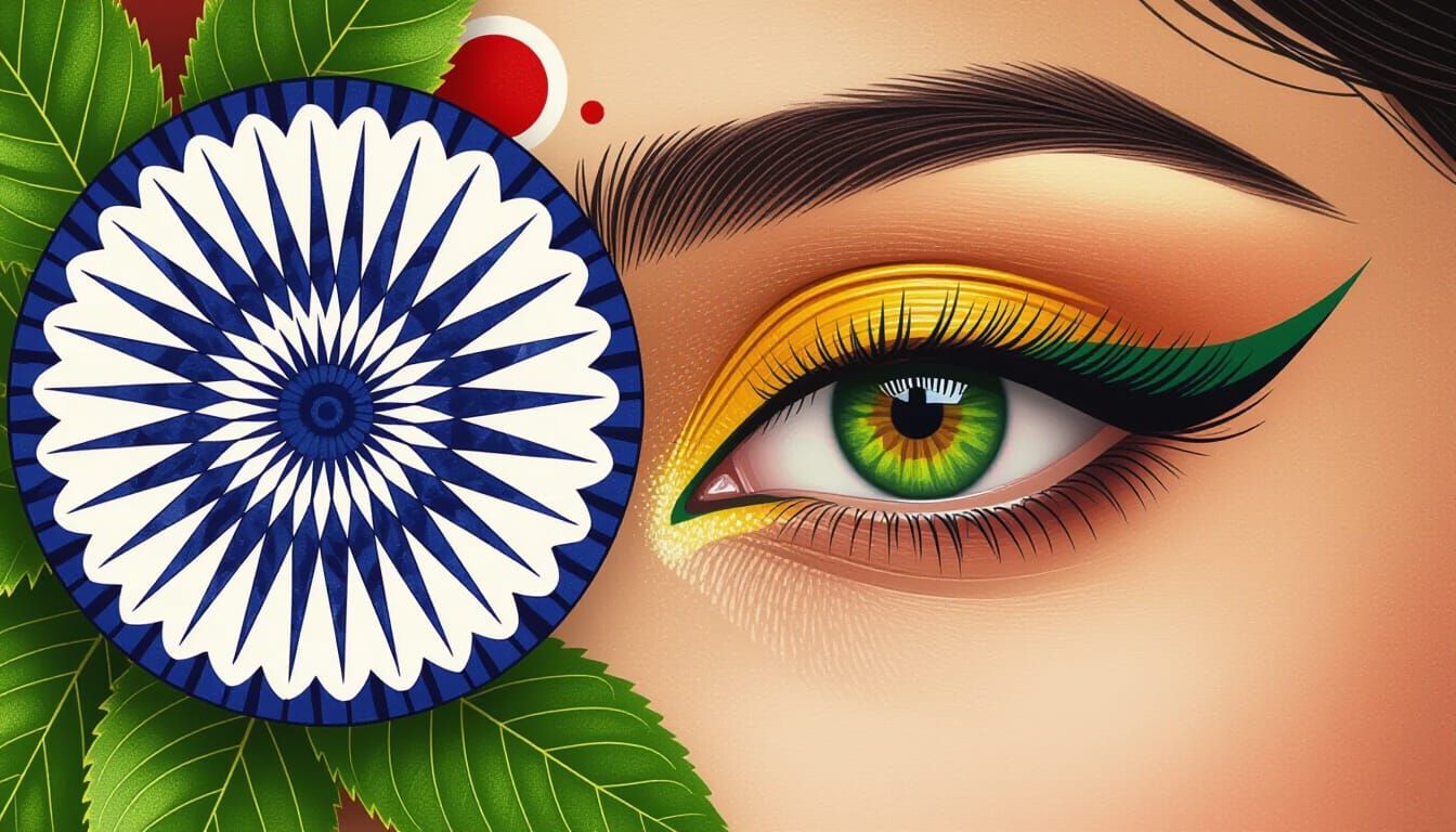Eye with Saffron and Green Eyeliner