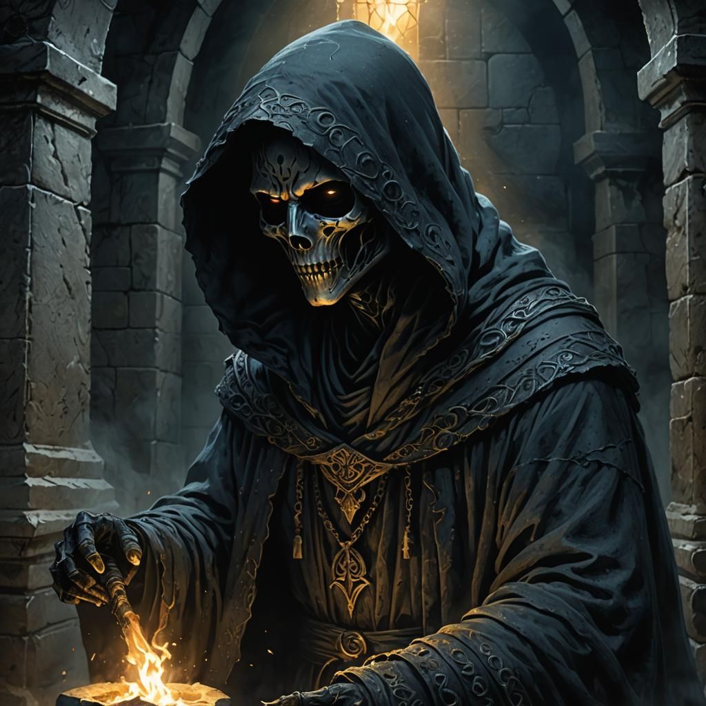 Eerie Wraith in Crypt: Dark Fantasy Art