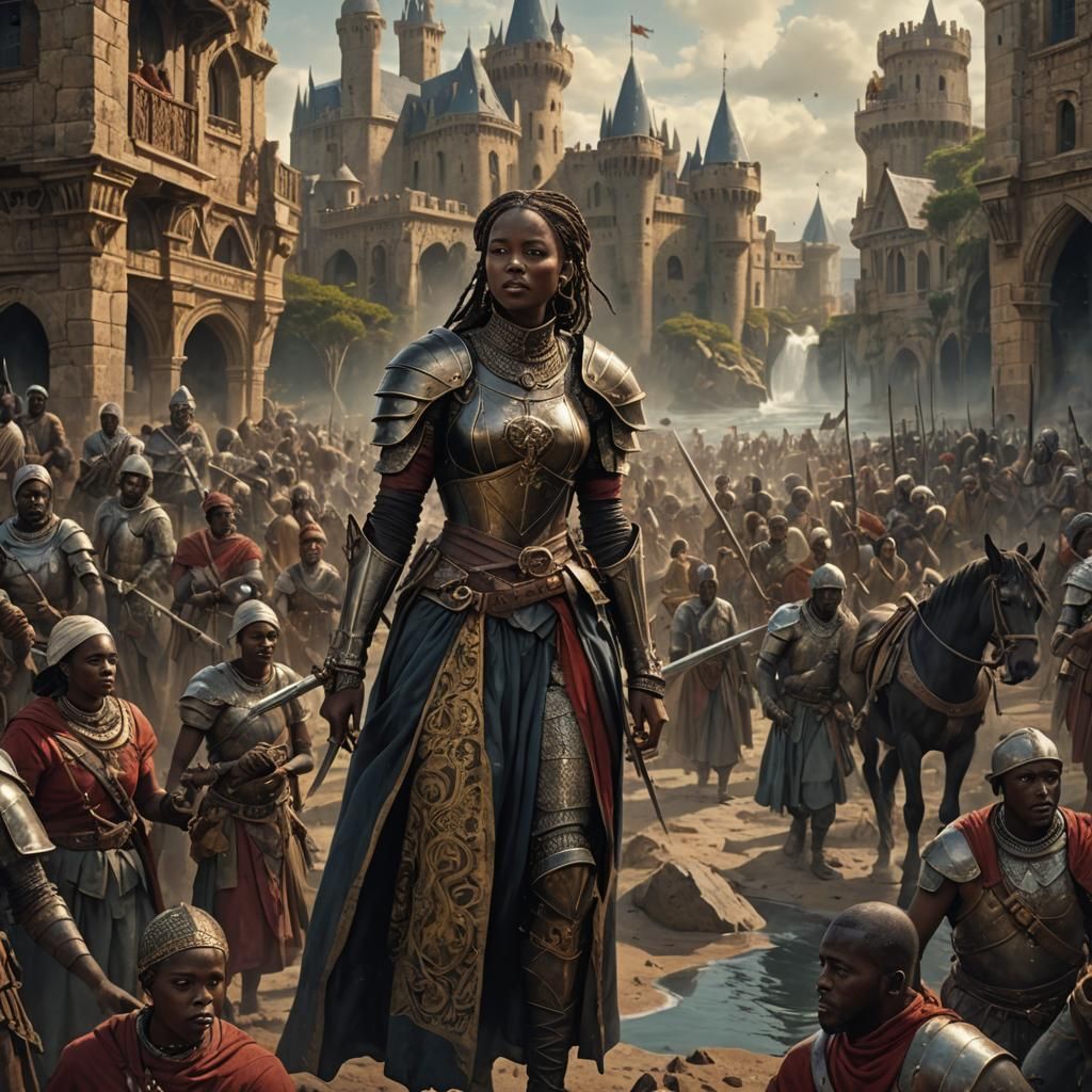 Medieval Knights and Ladies in a Fantastical Scene