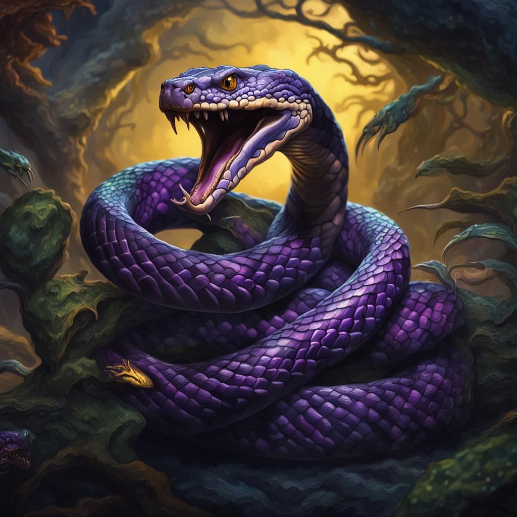 Detailed Snake Tattoo Design in Dark Fantasy Style