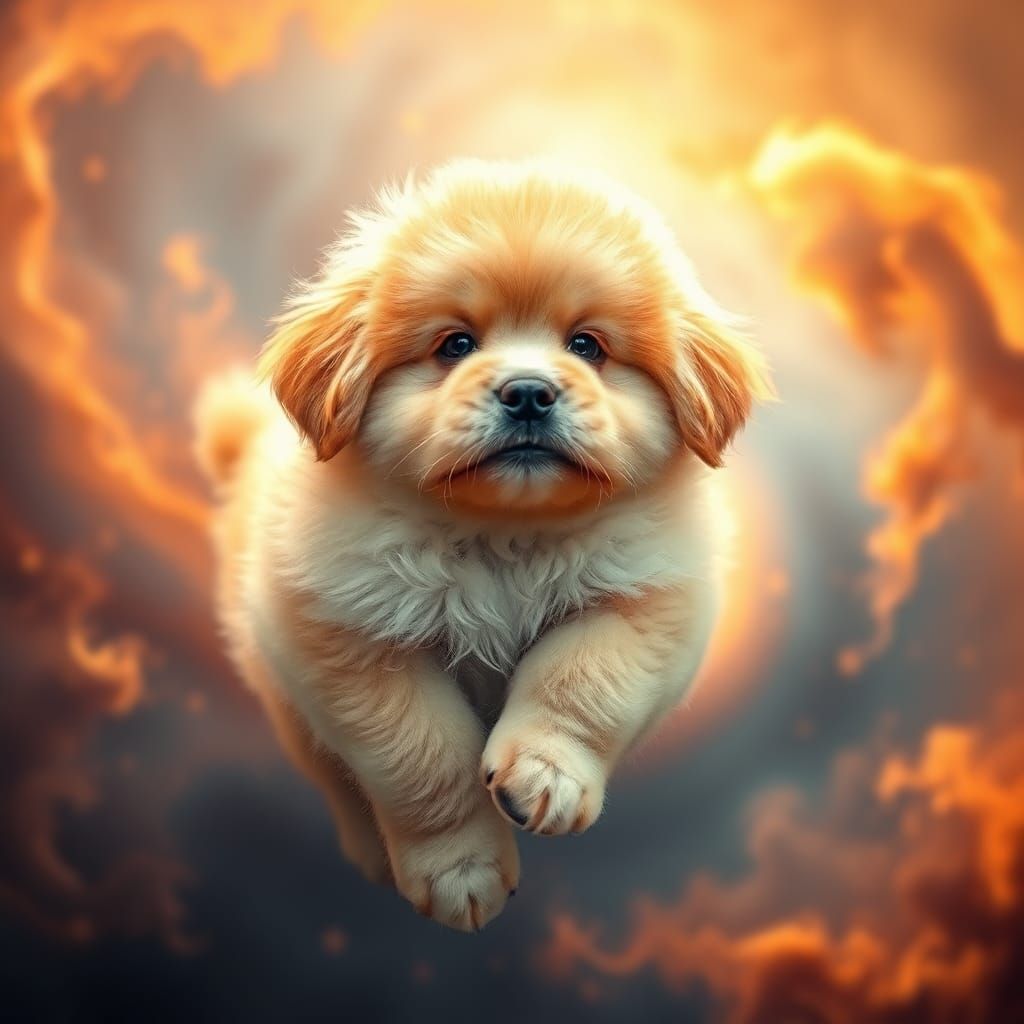 Fluffy Puppy Floating in a Celestial Nebula
