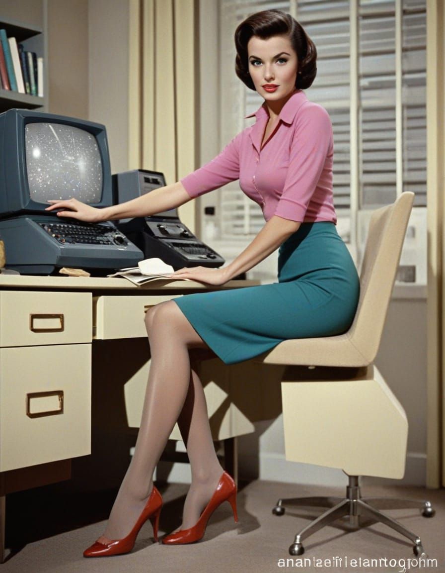 Retro Futuristic Pinup Girl in Mid Century Sci-Fi Setting