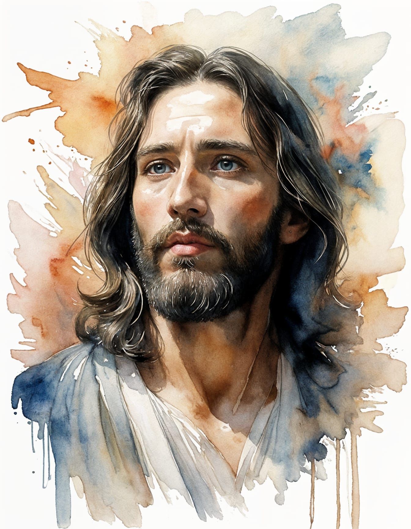 Jesus in Watercolor with Expressive Movement