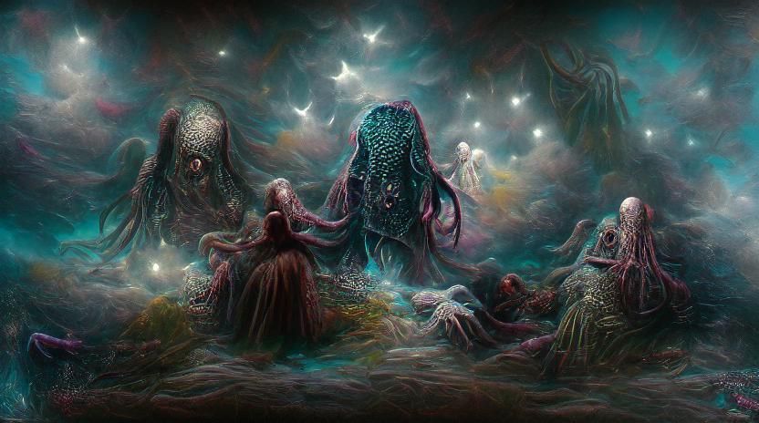 Cthulhu Holographic Astral Illustration in Mixed Media