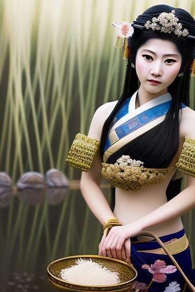 Japanese Goddess Toyouke-Ōmikami Holding Rice Stalks