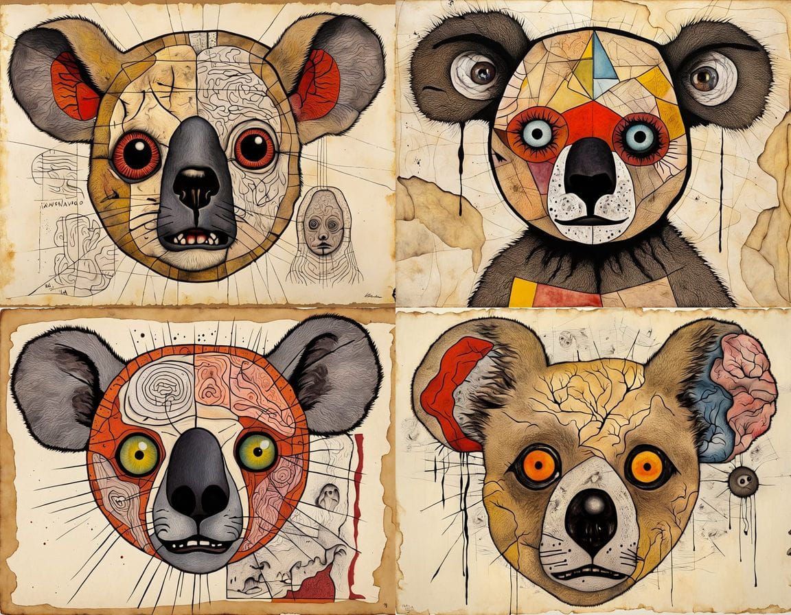 Disturbing Autopsy of Dingo-Koala Hybrid in Mixed Media