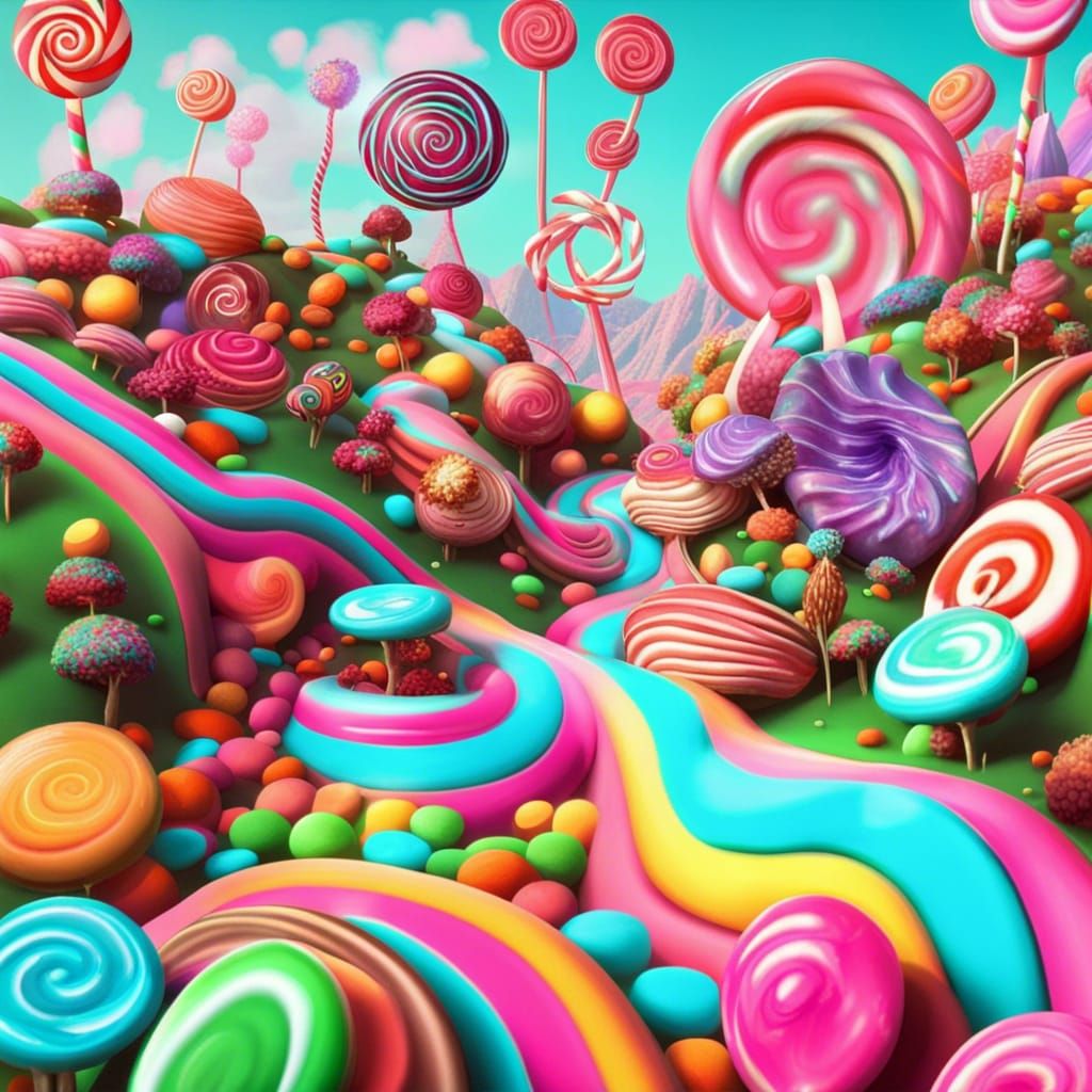 Candy Land: Whimsical World in Synthwave Neon Retro Style