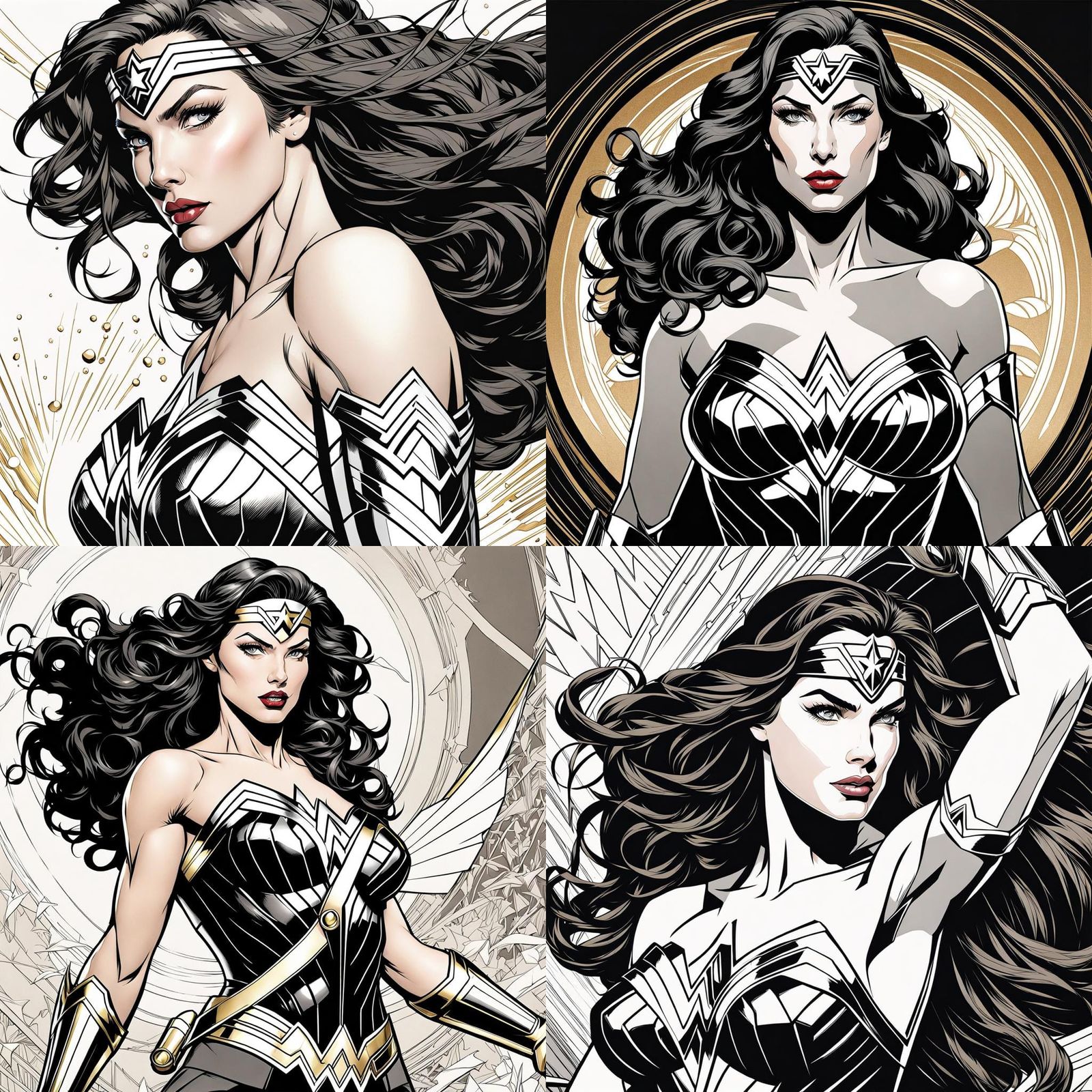 Wonder Woman in Black, White, and Gold Ink