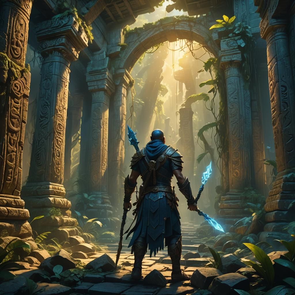 Warrior in Ancient Jungle Temple Concept Art