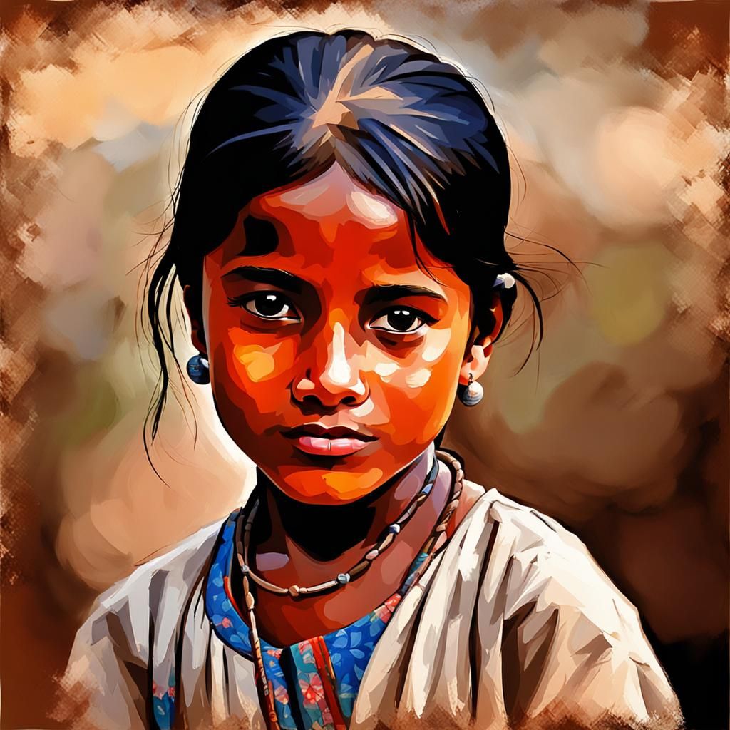 Portrait of a Village Girl with Artistic Effects