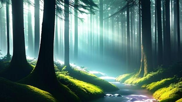 Foggy Creek in Forest: Fantasy Concept Art