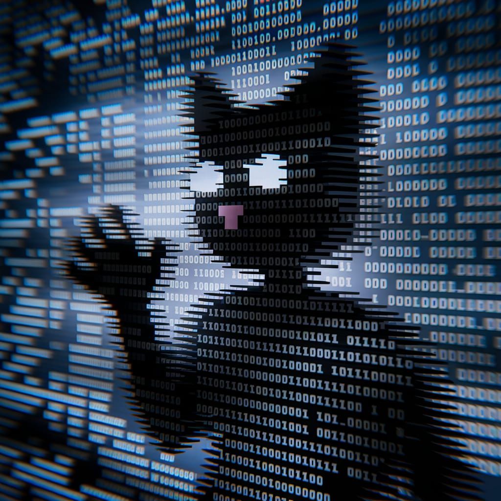 Glitch art, computer code cat