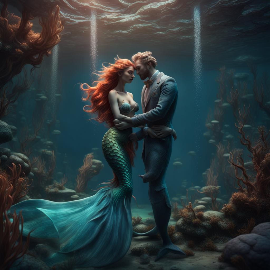 Underwater Mermaid Couple in Detailed Fantasy Art