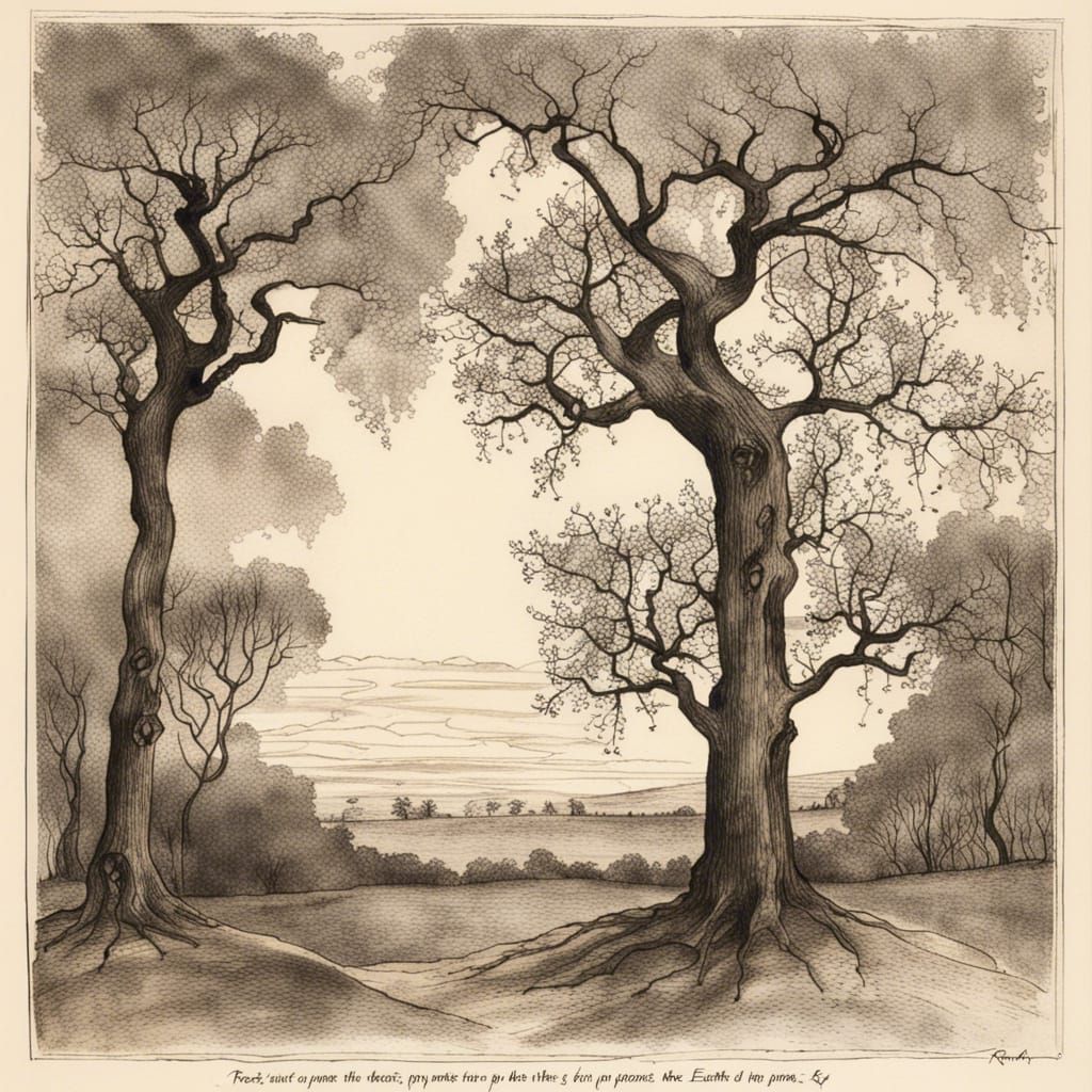 Botanical Ink Drawing Inspired by Earth's Poetry