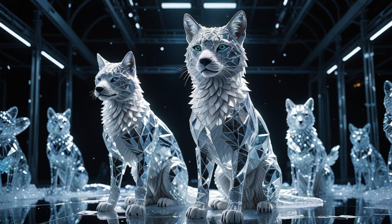 Anthropomorphic Animals Pose Dramatically on Icy Glass Runwa...