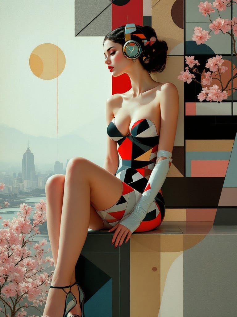 Art Deco Pin-Up with Geometric Garden
