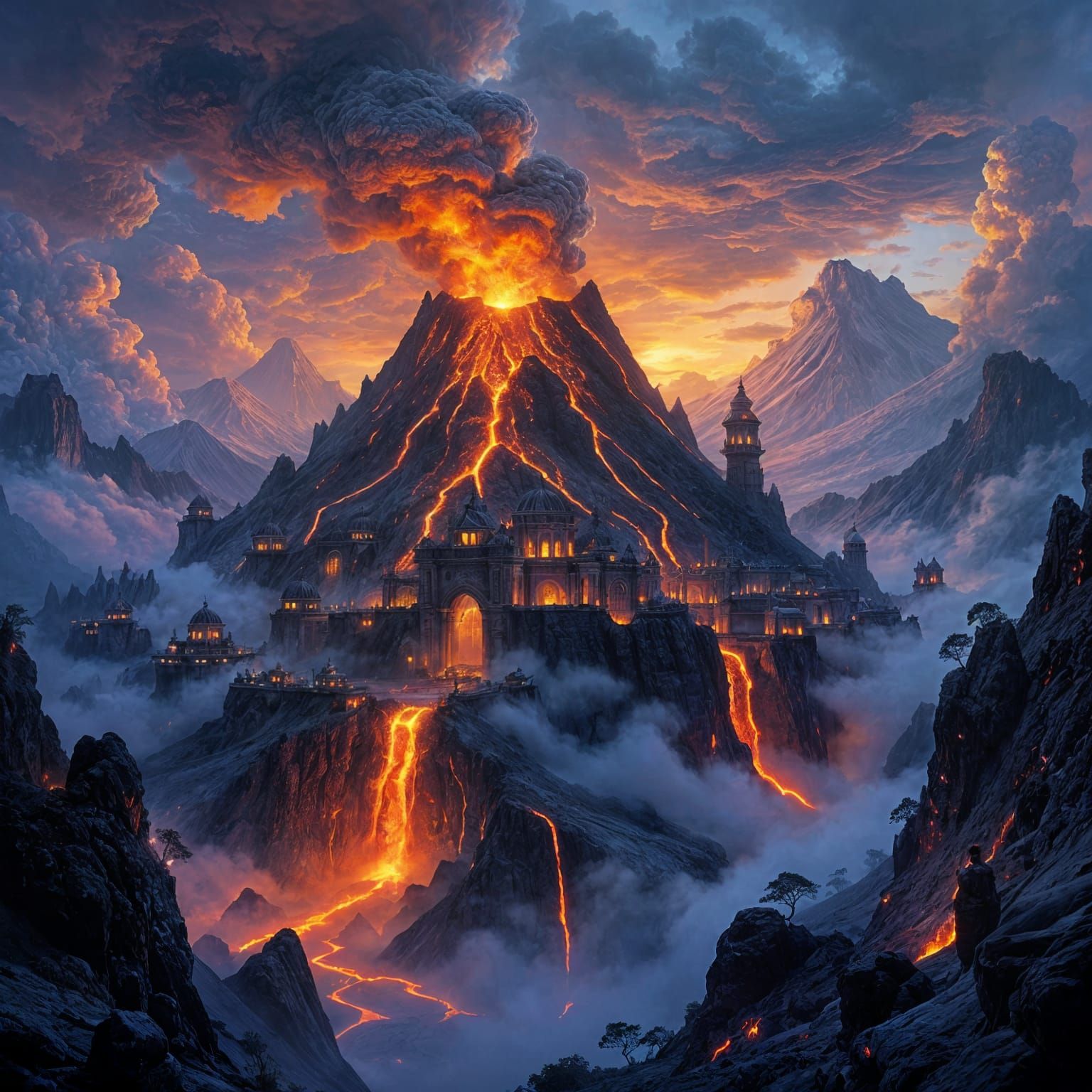 Villain Lair Inside Active Volcano with Lava Defenses