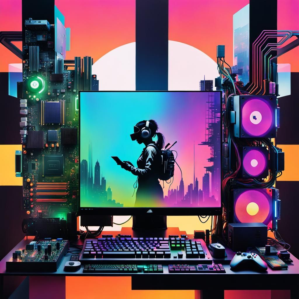 Gamer Double Exposure with Motherboard Components