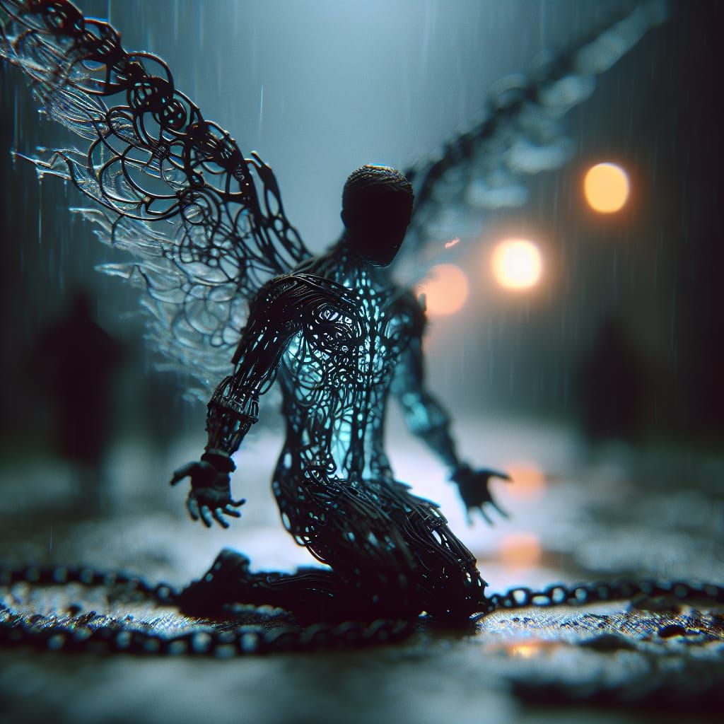 Ghostly Hologram Kneeling in Medieval Town