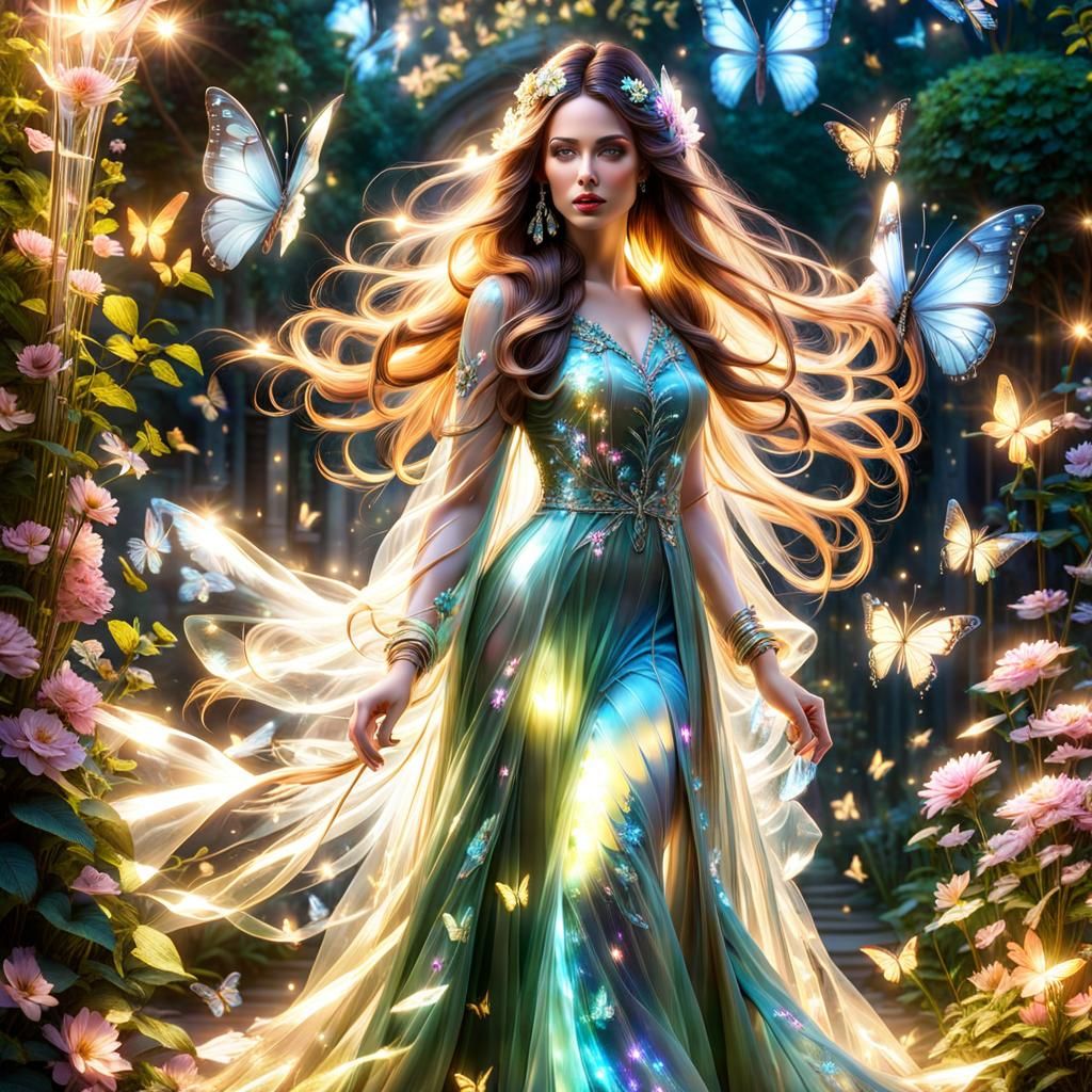 Ethereal Glass Woman in Floral Dress