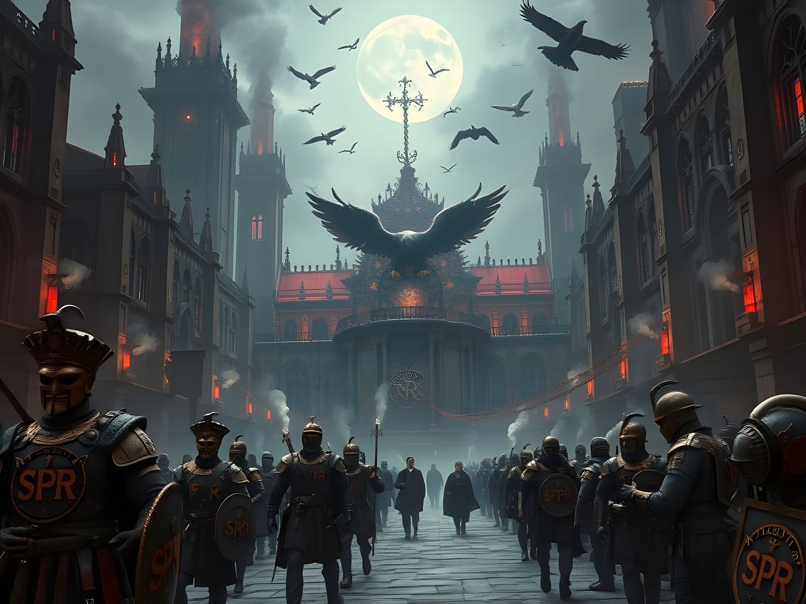 Dieselpunk Gothic Cityscape with Mechanized Details