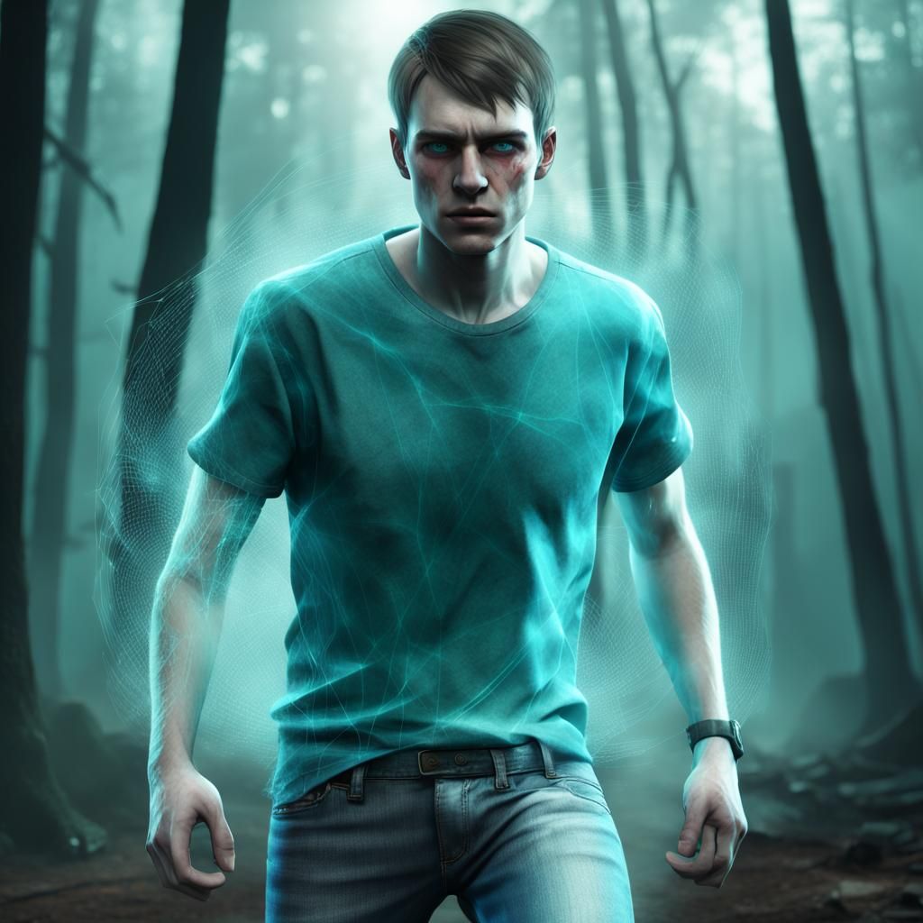 Intense Portrait: Injured Man in Virtual Interface