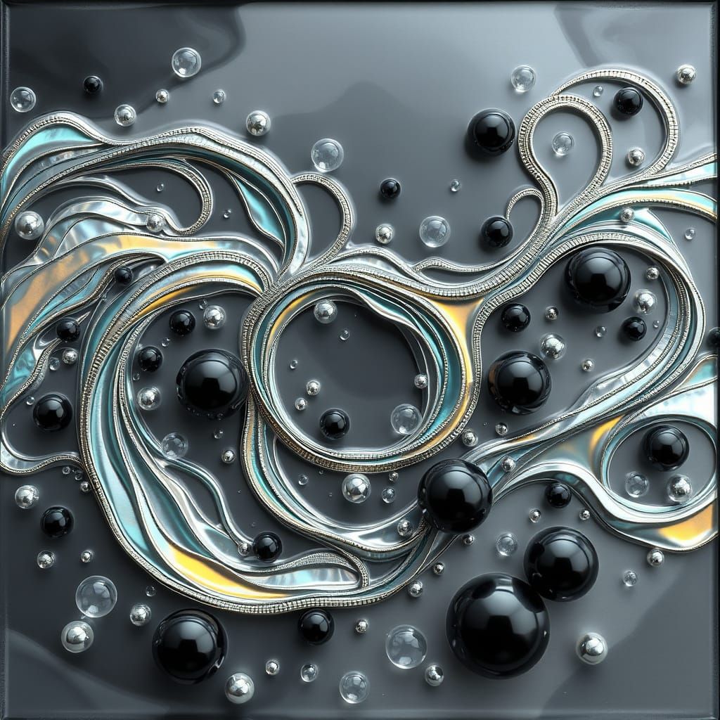 Shimmering Iridescent Tendrils Dance Across Futuristic Glass...