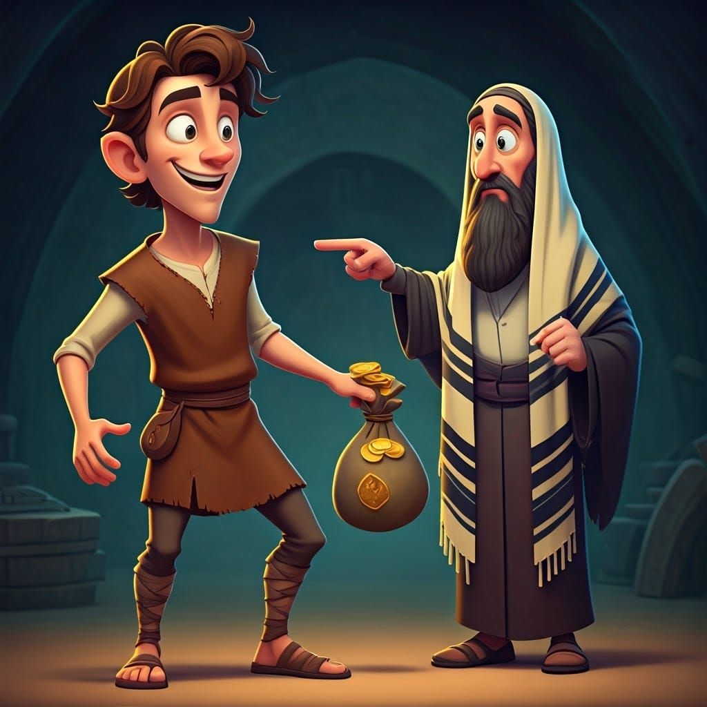 Sly Youth in Whimsical 3D, Caught by a Righteous Guardian