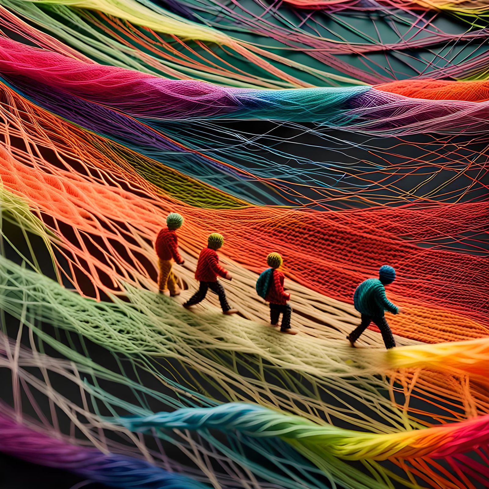 Cityscape Woven from Colorful Strings