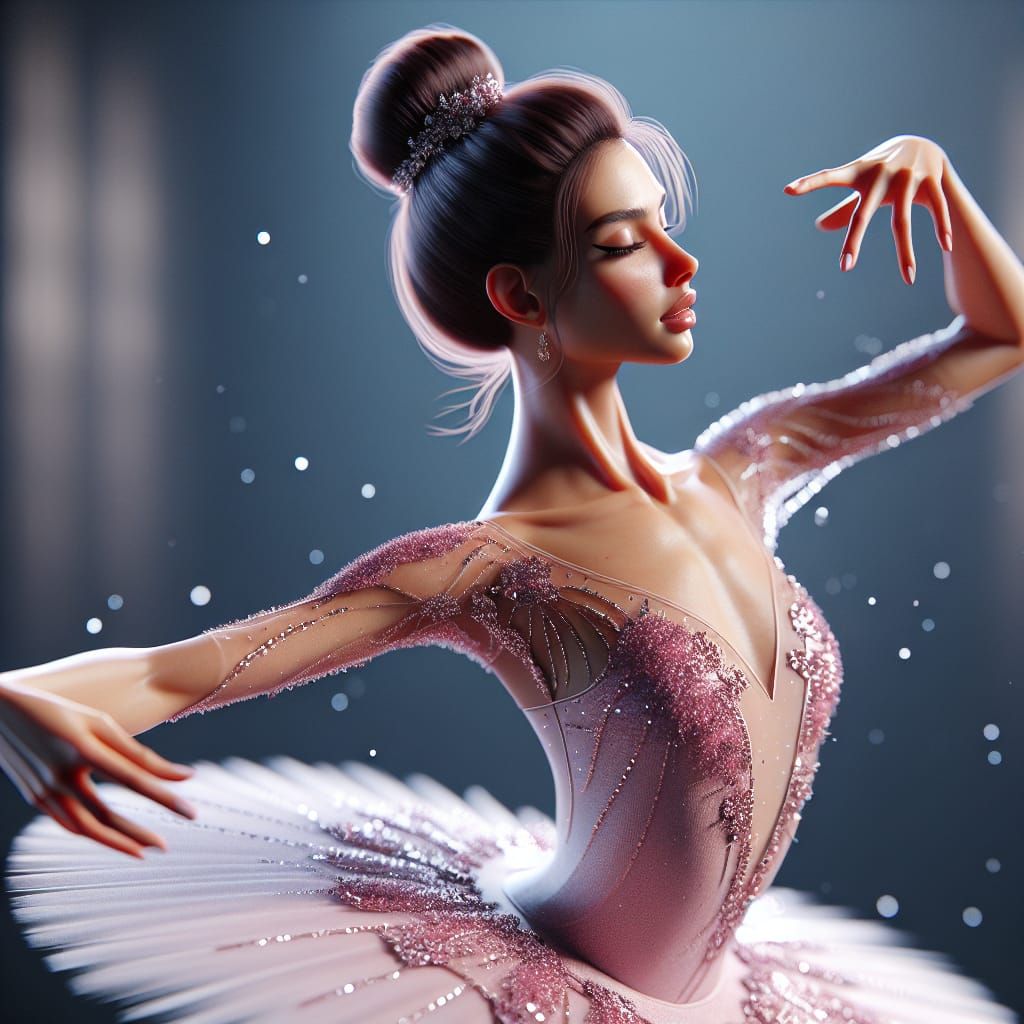 Disney Pixar style 3D The most beautiful ballet dancer ever, graceful pose, hair in a tight bun, pink leotard and tutu w...