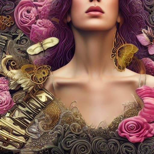 Detailed Collage Illustration of a Beautiful Face