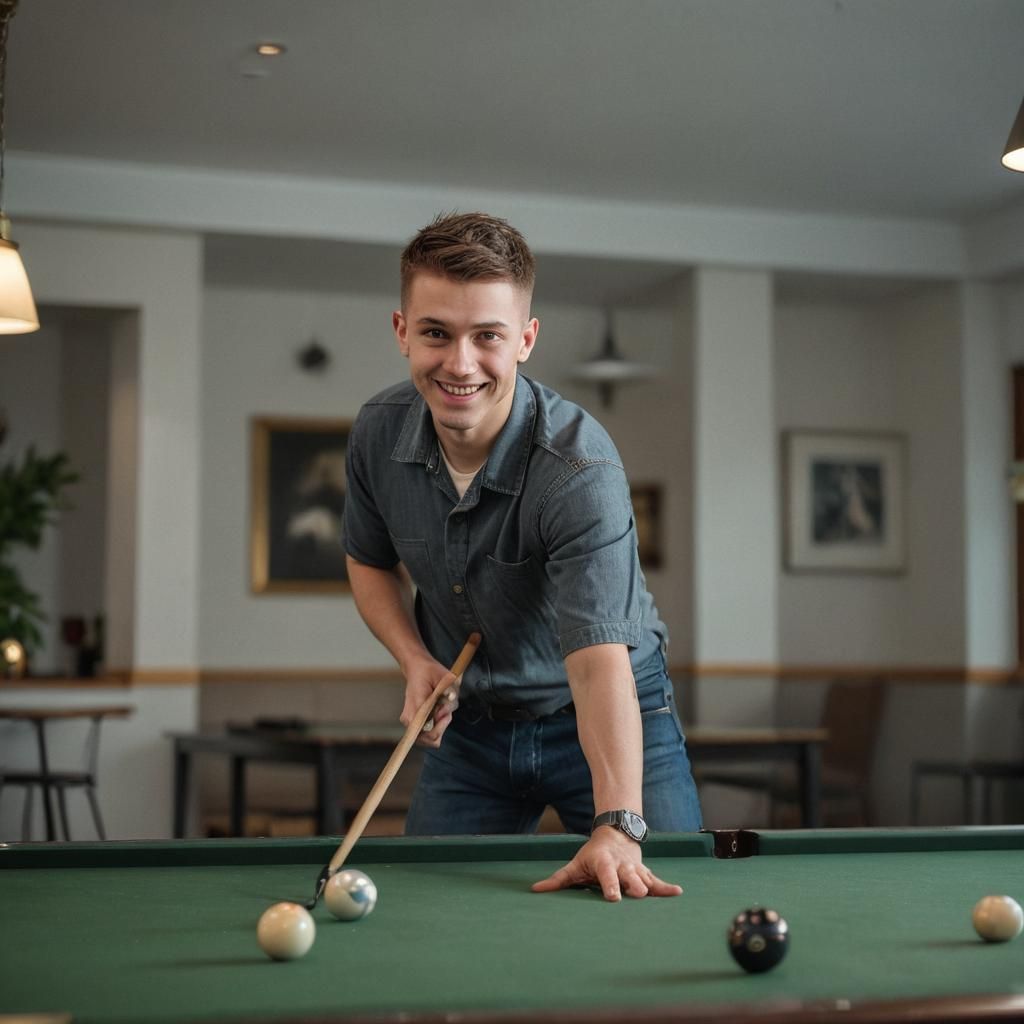 Pool Player in Smoky Bar, Photorealistic Style
