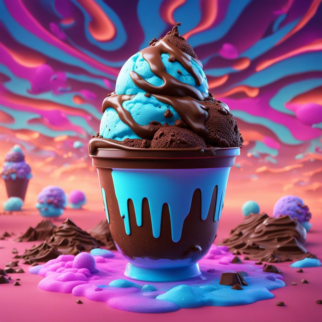 Chocolate Ice Cream in Vaporwave Fantasy Art