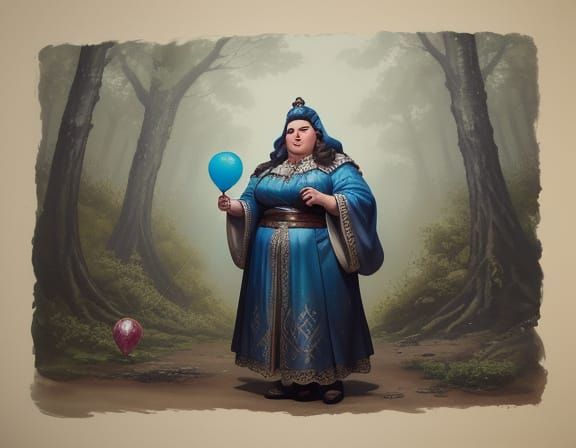 Gnome Acolyte with Balloon in Sepia Watercolor