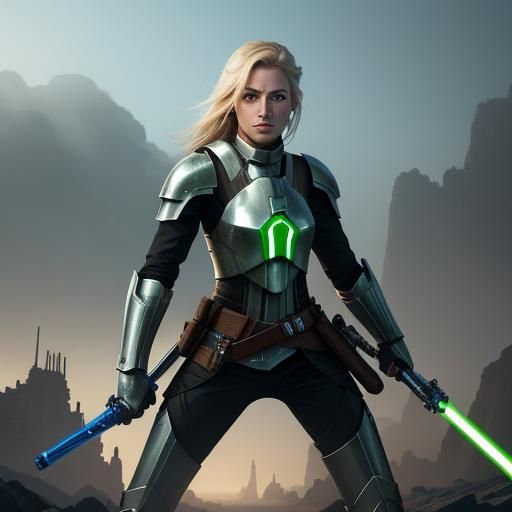 Sci-Fi Warrior in Ruined Cityscape Digital Art