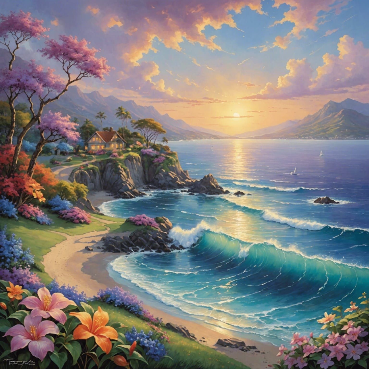 Radiant Nebula Over Ocean in Vibrant Colors