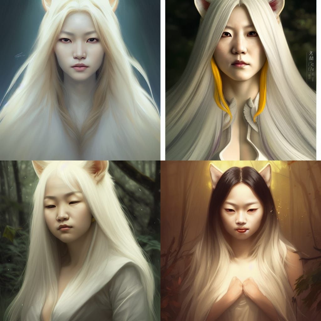 Asian Witch Kitsune in Autumn Forest: Hyperdetailed Portrait