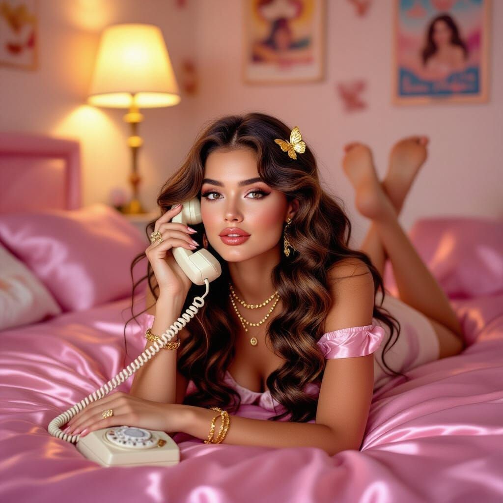 Y2K Dreamy Portrait: Woman with 90s Phone