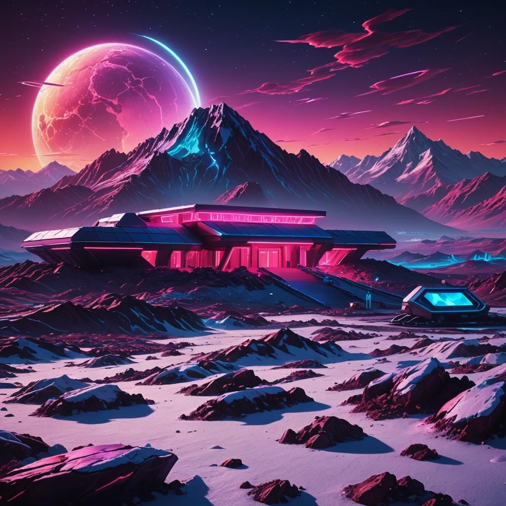 Funeral Home Spaceships Invade Pluto in Synthwave Neon