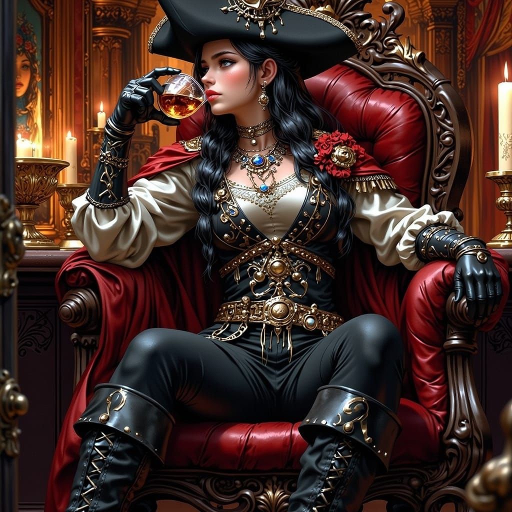 Gorgeous Pirate Captain in Ornate Cabin