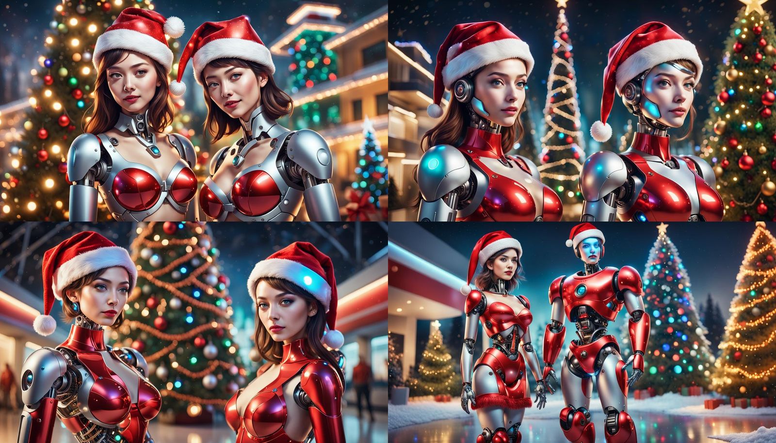 AI Robots Celebrate Christmas in Hyperrealistic Splash Art